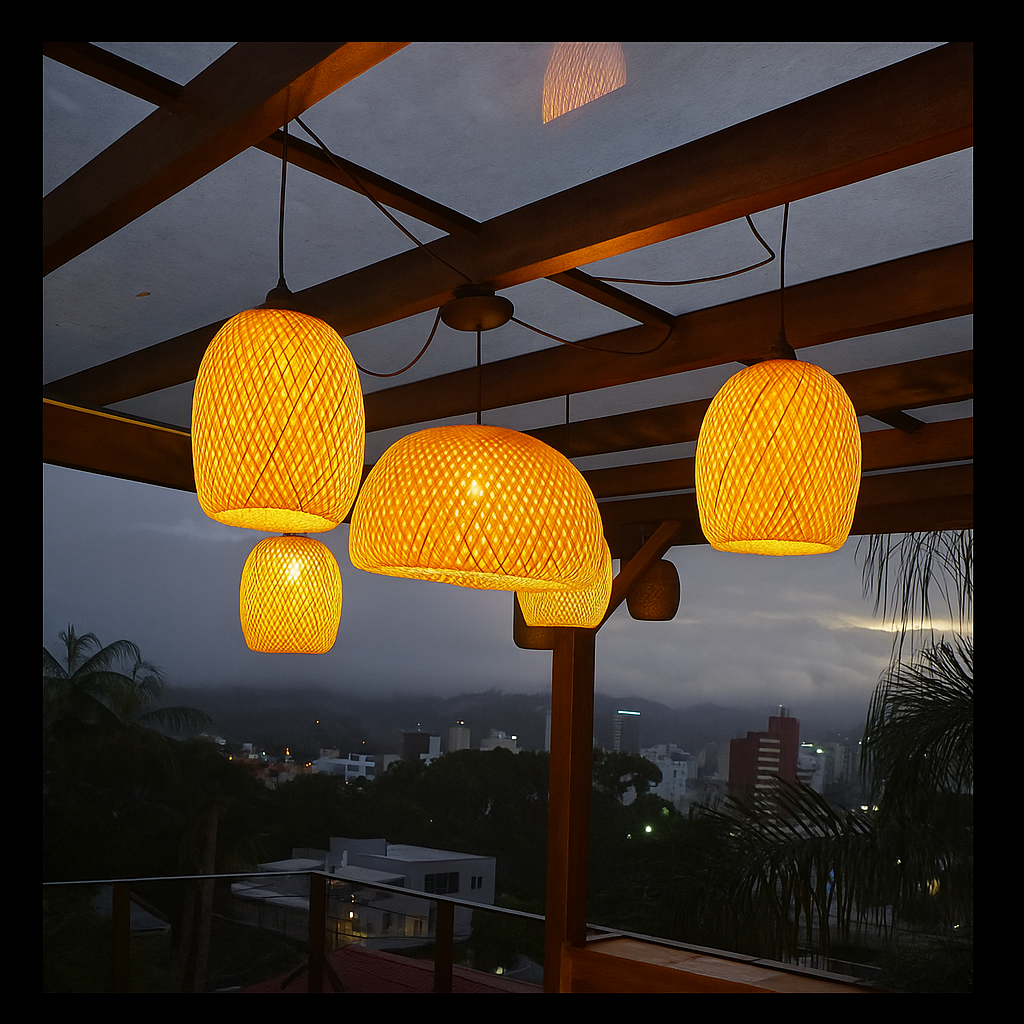  Pendente Lustres de Bambu Malibu 45cm + 4 Aruba  1