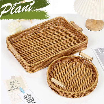Bandeja Cesta de Rattan Trançado
